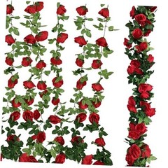 4Pcs (30 FT) Rose Vine – Lifelike Artificial Flower Garland, Silk Rose Red