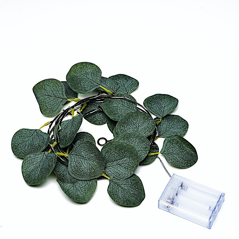 7 ft Green LED Eucalyptus Leaves Garland Battery Operated Wedding Fairy Lights