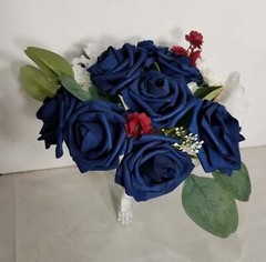 Burgundy Navy Blue Ivory Rose Bridal Wedding Bouquet Accessories