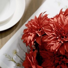 2 DUSTY ROSE 20″ Artificial Dahlia SILK FLOWER BUSHES Wedding Party Decorations