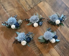 17PC Dusty Blue Navy Bridal Bouquet Bridesmaid Sola Wood Wedding Flower Set