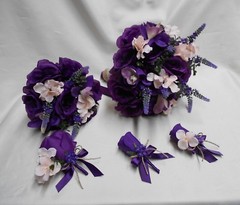 Rustic Package Silk Flower Wedding Bridal Bouquet Eggplant Lavender Lace Burlap