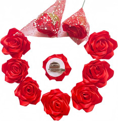 8 Head Premade Satin Rose DIY Set -Forever Flower Complete Kit Assembly Multi Us