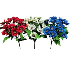 Artificial RED,WHITE,and BLUE MINI SUNFLOWER BUSHES, FLORAL CRAFT SUPPLY Set/3