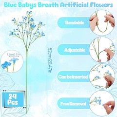 24 Pcs Fake Baby Breath Artificial Flowers 20.5 Inch Real Touch Gypsophila Blue