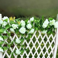 Artificial Rose Vine, 2 Pack 7.5FT Fake White Flower Garland with Green