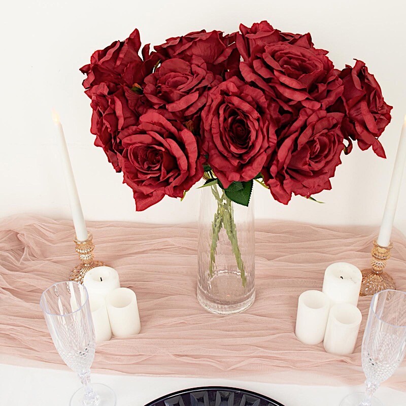 BURGUNDY 2 Bushes 17″ Premium Silk Roses Artificial FLOWERS Bouquets Party