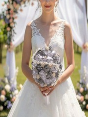 Rhinestone Satin Bridal Bouquet Crystal Wedding Tossing Artificial Flower