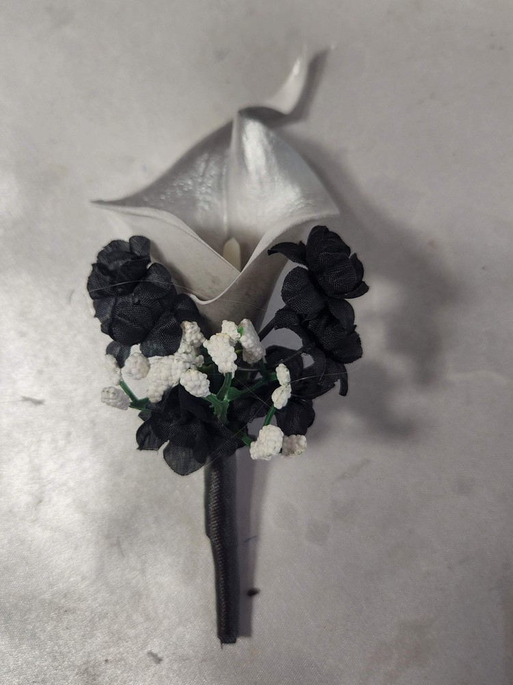 Silver Black White Rose Calla Lily Bridal Wedding Bouquet Accessories