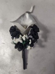 Silver Black White Rose Calla Lily Bridal Wedding Bouquet Accessories