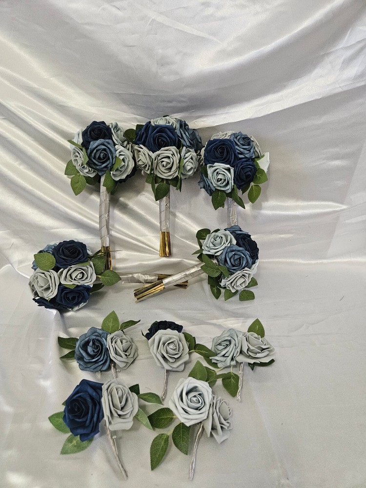 Shades of Blue Wedding Bouquet Set – Navy Blue, Blue, Gray Wedding Bouquet Set