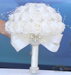 Bridal Wedding Bouquet Round Bling Brooch Holding Bouquet Artificial Rose Flo…