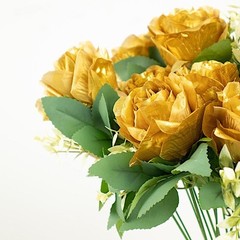GOLD 2 Bushes 18″ ARTIFICIAL Faux Silk Rose FLOWERS Bouquet Wedding Decoration