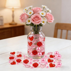 120 Pcs Valentine Vase Filler Decor Acrylic Red Pink Heart Pearls Rose Lip Ornam