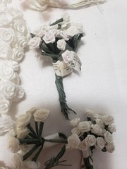Vtg Forget Me Not Satin Ribbon Roses Flowers Wire Stem Millinery Crafts Lot
