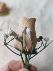 Vintage Artificial Corsage Boutonniere Lot of 5 Prom Wedding Fabric Wood Flowers