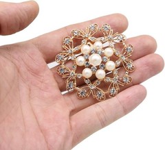 Elegant Rose Gold Rhinestone & Pearl Brooch Set for Bridal & Crafts