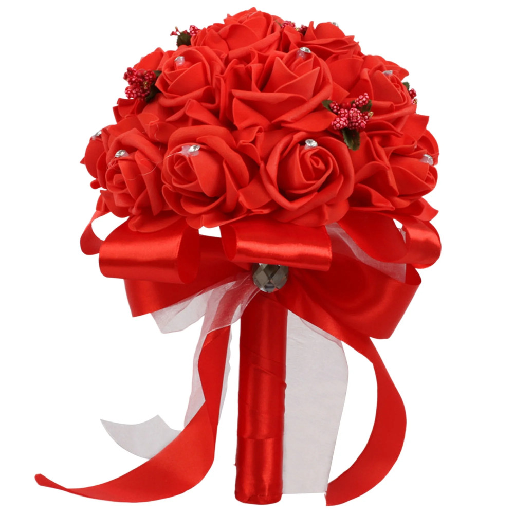 Elegant Crystal Pearl Bridal Bouquet with Satin Ribbons and Rhinestone Accents f