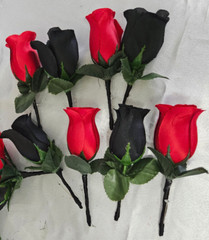 Red & Black Bouquet Set With Rhinestone around the Handle Wedding Bouquet Set
