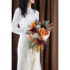 12 Inch Cascade Bridal Bouquet Silk Roses Wedding Decoration Faux Flowers New