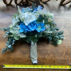 Bridal Wedding Bouquet Budget Handmade Exquisite Faux Floral Blue White Green