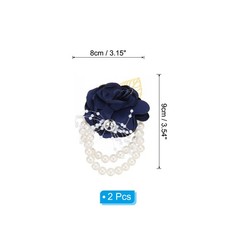 2Pcs Rose Bridesmaid Wrist Flower Artificial Bride Wrist Navy Blue
