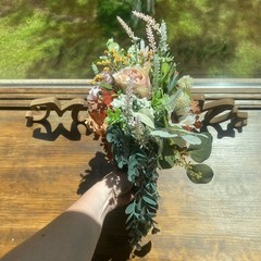 Beautiful Bridal Wedding Bouquet Budget Handmade Faux Flowers Pink Red Brown