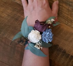 Burgundy Dusty Blue Sola Wood Bridal Bouquet Artificial Cascade Wedding Flowers