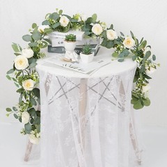 2 Pack 13Ft Artificial Eucalyptus Flower Garland with Roses, Fake 2PCS White