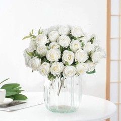 Artificial Flower Ten Head Silk White Rose Bundle Scrapbook Valentine Wedding Ou