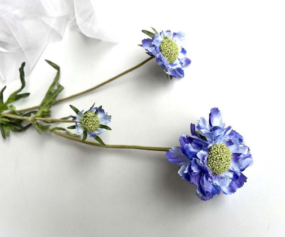Scabiosa Stem Blue Flowers Faux Silk Scabiosas Purple Wild Flowers Rustic Stems