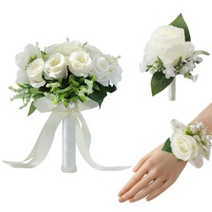 Meldel Ivory Wedding Bouquets for Bride Bridesmaid with Corsage and Boutonnie…