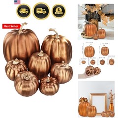 7 Pcs Assorted Sizes Artificial Metallic Bronze Pumpkins Rustic Decorative Fa…