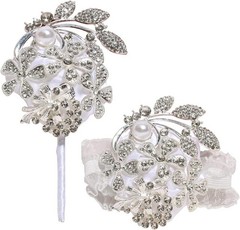 Wrist Corsage with Peal and Rhinestone Corsage and Boutonniere Set for Weddin…