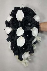 Black White Rose Calla Lily Bridal Wedding Bouquet Accessories