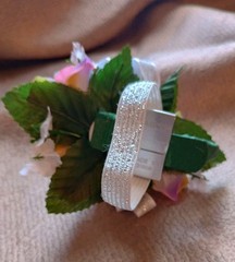4″ Long Artificial Pastel Rainbow Rose Wrist Corsage With Metal Unicorn Charm