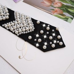 Black Pre-tied Ties with Artificial Pearls Adjustable Uniform Neckties G