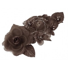 3 brown Silk Pearl & organza flower Corsages 5″x 2.5 with pearl pin
