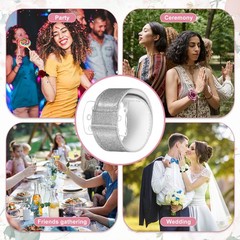6 Pcs Corsage Wristlet Band, Elastic Wrist Corsage Bracelets Bands, Silver