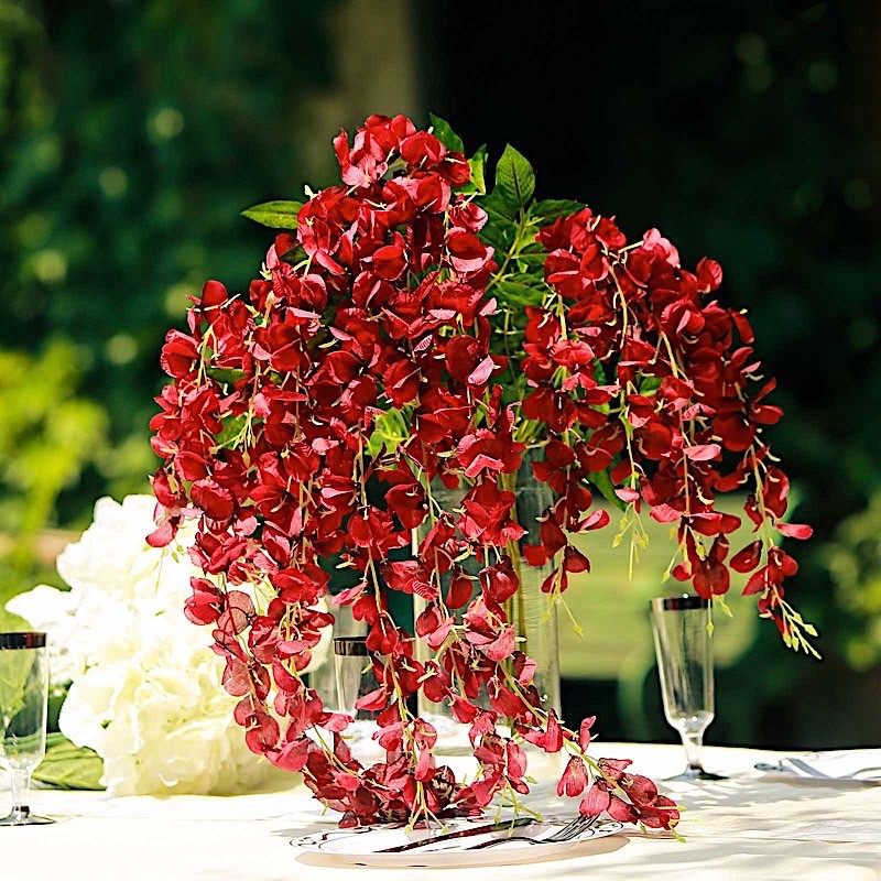 WINE 44″ tall Silk Wisteria Flowers Hanging Vine Bush Wedding Party Centerpieces