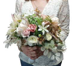 Bridal Wedding Bouquet Hand made Budget Friendly Faux Flowers White Pink Green