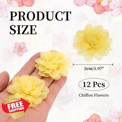 PATIKIL 2″ Light Yellow Chiffon Flowers 12Pcs