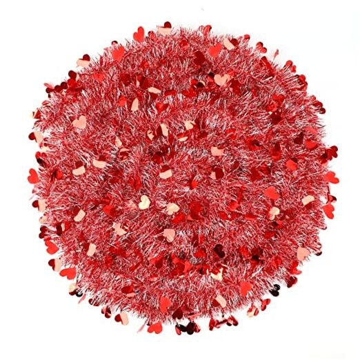 33 Ft Valentine’s Day Tinsel Garland,White Heart Metallic Hanging Garland Red