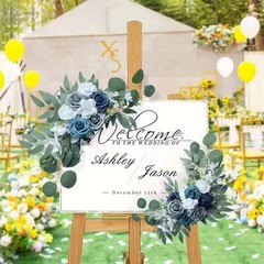 Boho Dusty Rose Blue Wedding Arch Flowers Kit Eucalyptus Garland Drapes Set