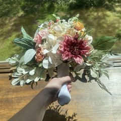 Bridal Wedding Bouquet Hand made Budget Friendly Faux Flowers White Pink Green