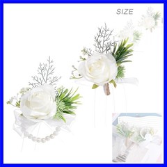 2 Pcs White Corsage and Boutonniere Set Artificial Rose Corsage Writlet Band …