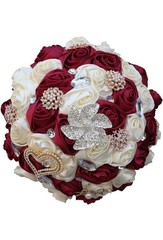 Sharebeauty 5.9 Inch Handmade Bridal Bouquet Burgundy Ivory Rose Wedding