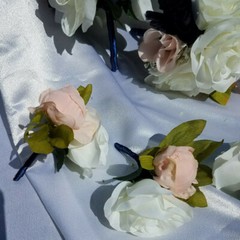 19 Pc Wedding Bouquet Pkg, Ivory, Navy Blue Roses, Blush Peony, Navy & Pink
