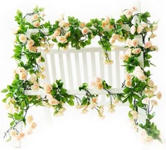 3 Silk – 5 ft Artificial Peach n White Rose Vine Flowers NEW