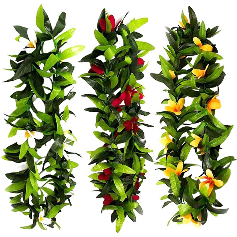 ZCMG Hawaiian Leis Hawaii Tropical Luau Party Green Leaf Medium,